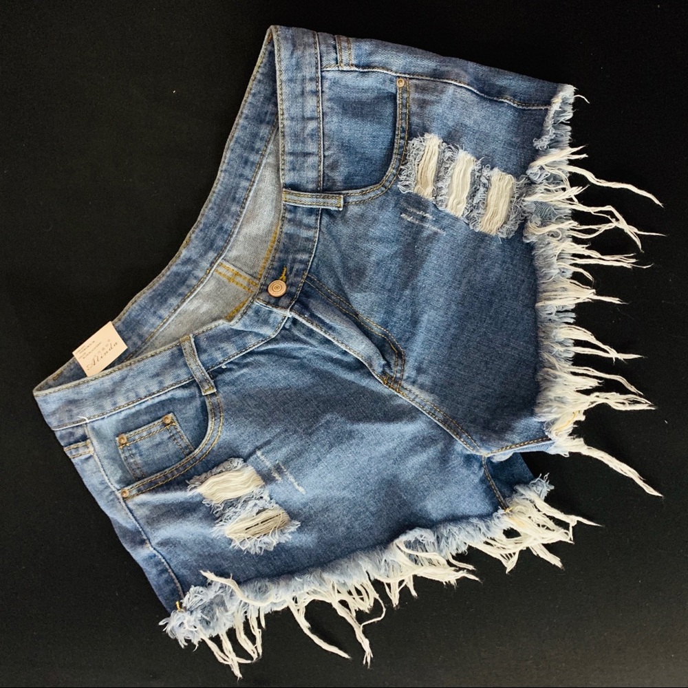 Shredded High-Waist Shorts